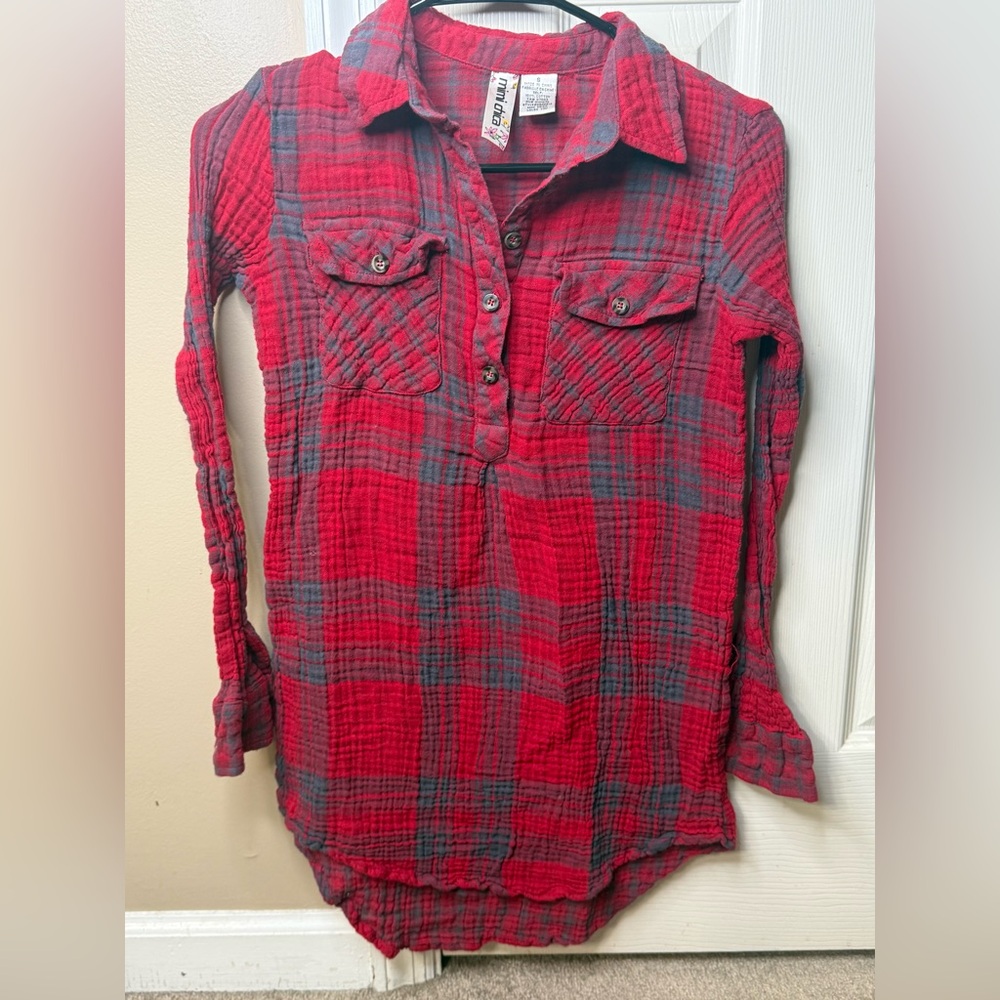 Mimi Chica Red and Gray Plaid Shirt